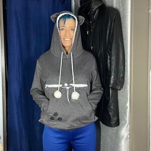 •🐶🐱🐰NWOT |•Adorable Small Pet Pocket Ears Paws Hoodie/Sweatshirt Large🐶🐱🐰